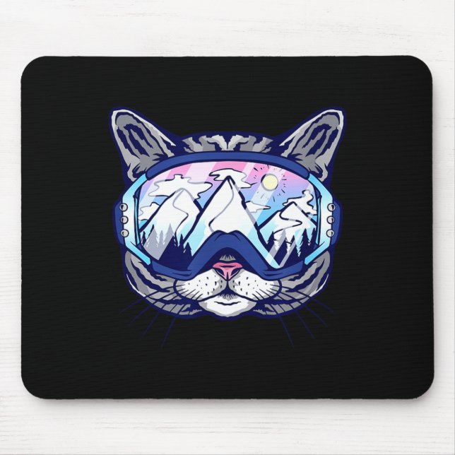 Cat with ski goggles skiing design for skiers  mouse pad (Front)