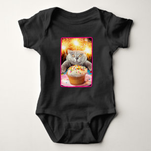 Cat With Sparkler Cupcake Baby Bodysuit