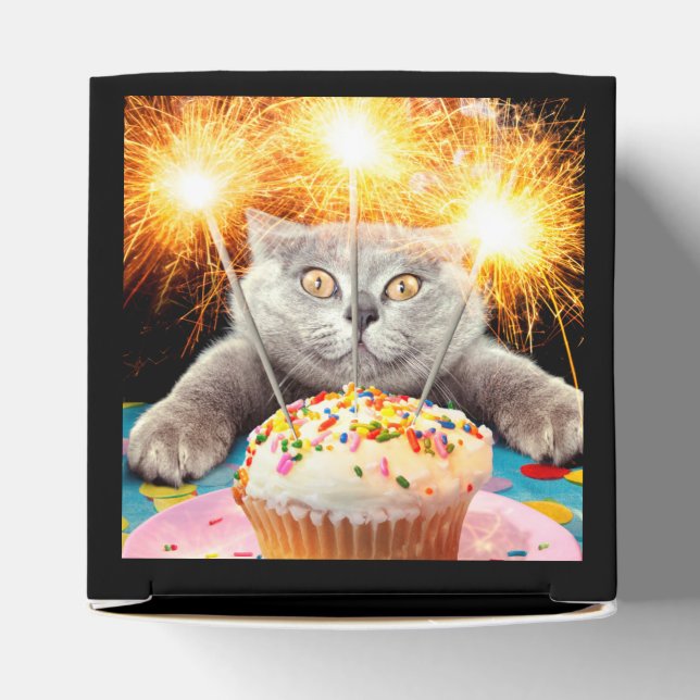 Cat With Sparkler Cupcake Favour Box (Top)