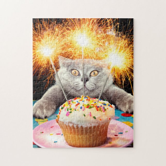 Cat With Sparkler Cupcake Jigsaw Puzzle (Vertical)