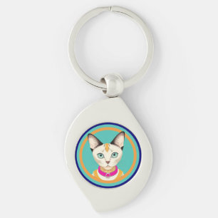 Cat With Striking Eyes by Circular Mirror Key Ring