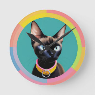 Cat With Striking Eyes by Circular Mirror Round Clock