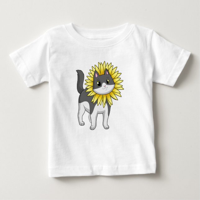 Cat with Sunflower Baby T-Shirt (Front)