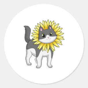 Cat with Sunflower Classic Round Sticker