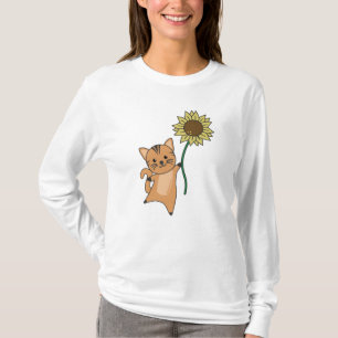 Cat With Sunflower Cute Animals For Kids T-Shirt
