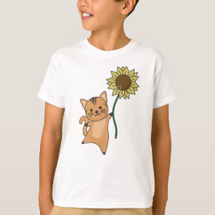Cat With Sunflower Cute Animals For Kids T-Shirt