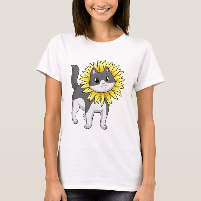 Cat with Sunflower T-Shirt (Front)