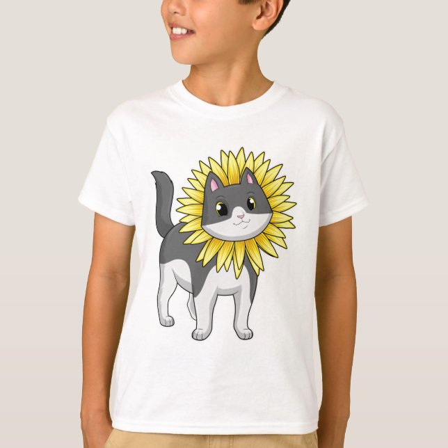 Cat with Sunflower T-Shirt (Front)