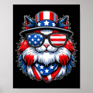 Cat with Sungl USA Flag Cat Lovers Patriotic 4th Poster