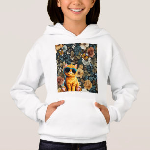 Cat with Sunglasses and Butterflies on Flowers