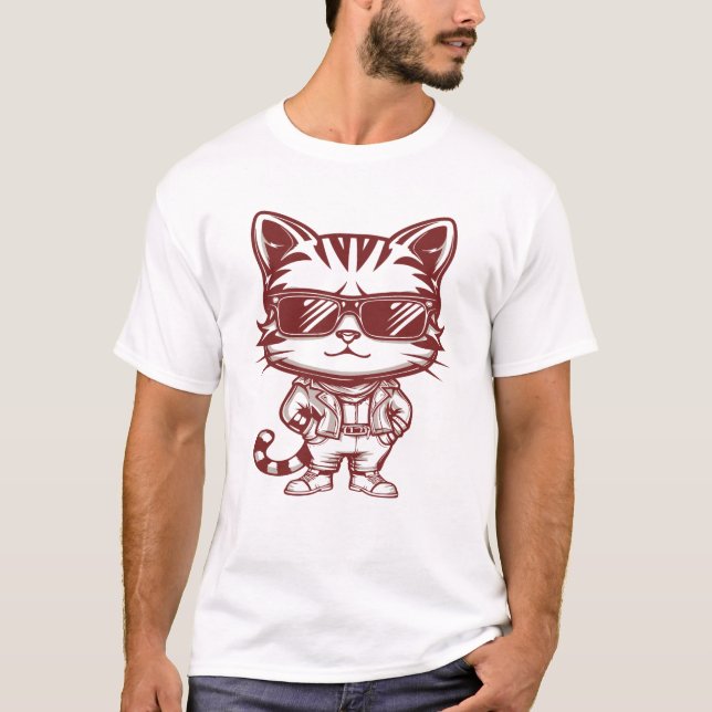 Cat With Sunglasses And Confident Pose T-Shirt (Front)