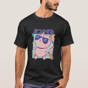 Cat with Sunglasses and Japanese Quote Summer Holi T-Shirt