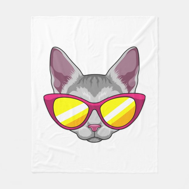 Cat with Sunglasses Fleece Blanket (Front)