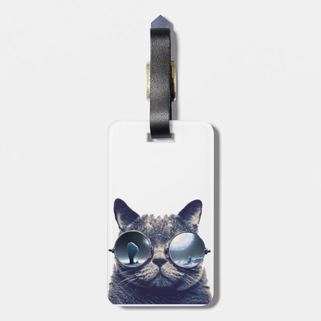 Cat with sunglasses luggage tag (Back Vertical)