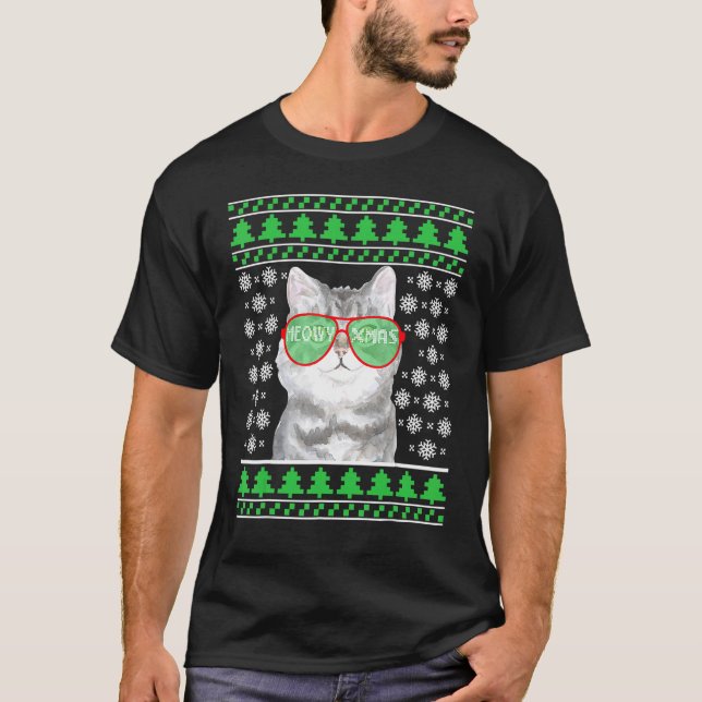 Cat With Sunglasses Meowy Ugly Christmas Sweater (Front)