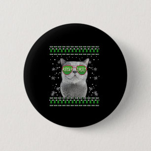 Cat with Sunglasses Meowy Ugly Christmas Sweater 6 Cm Round Badge