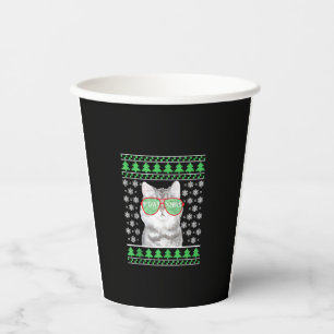 Cat with Sunglasses Meowy Ugly Christmas Sweater Paper Cups