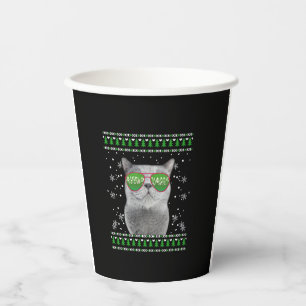 Cat with Sunglasses Meowy Ugly Christmas Sweater Paper Cups