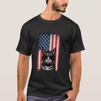 Cat With Sunglasses Retro USA Flag Kitten T-Shirt