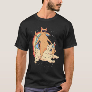 Cat with Sunglasses Unicorn Dog Rainbow Graphic T-Shirt