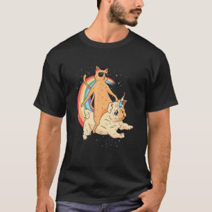 Cat With Sunglasses Unicorn Dog Rainbow Graphic T-Shirt
