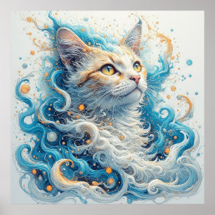 Cat with Swirling Abstract Patterns Poster