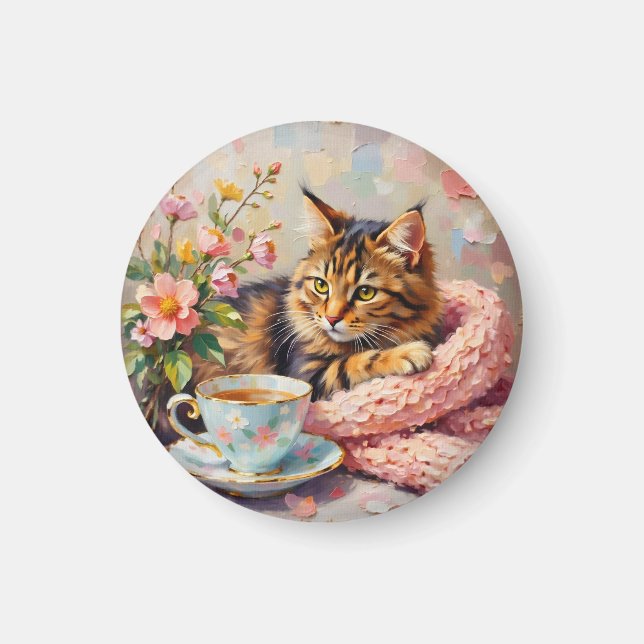 Cat with Tea Cup Magnet (Front)