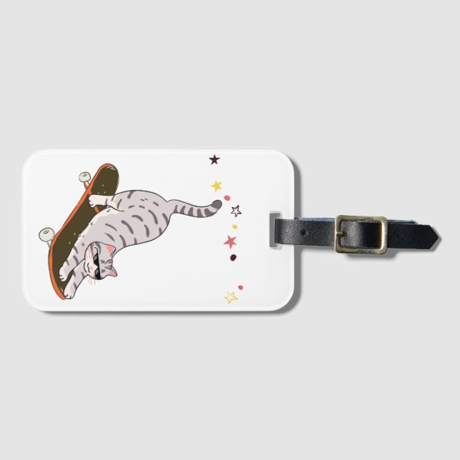 Cat with the Board Luggage Tag (Front Horizontal)