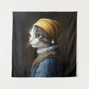 Cat with the Pearl Earring Tapestry