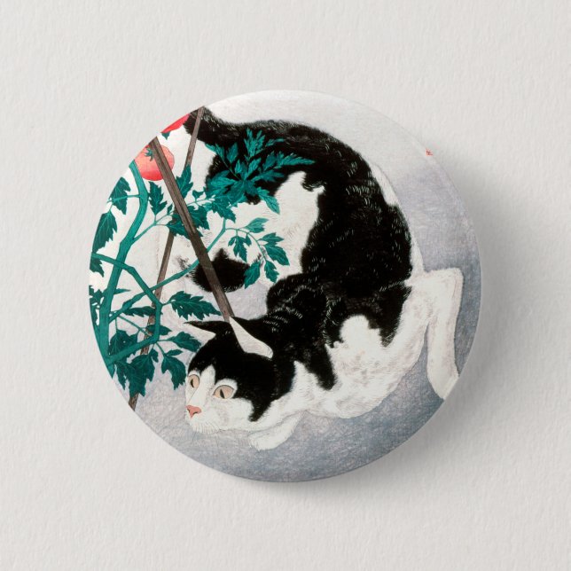Cat with Tomato Plant (1931) by Hiroaki Takahashi 6 Cm Round Badge (Front)