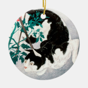 Cat with Tomato Plant (1931) by Hiroaki Takahashi Ceramic Tree Decoration