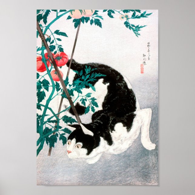 Cat with Tomato Plant (1931) by Hiroaki Takahashi Poster (Front)