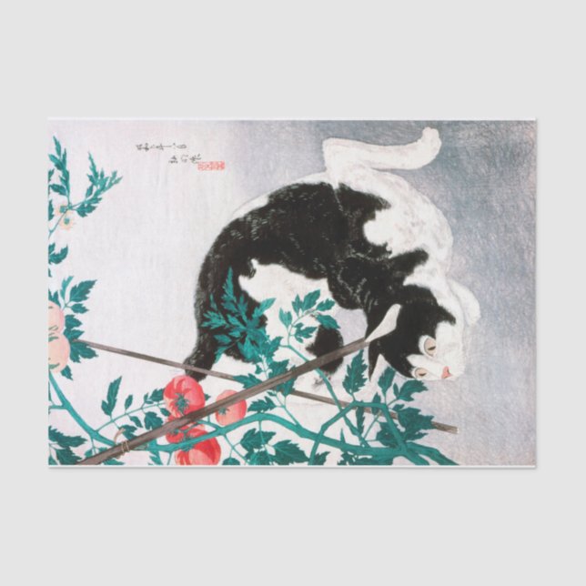 Cat with Tomato Plant (1931) by Hiroaki Takahashi Tissue Paper (Front)
