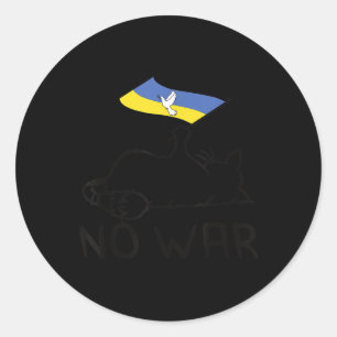 Cat With Ukraine Flag No War, Peace For Ukraine  Classic Round Sticker