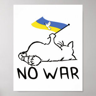 Cat With Ukraine Flag No War Poster