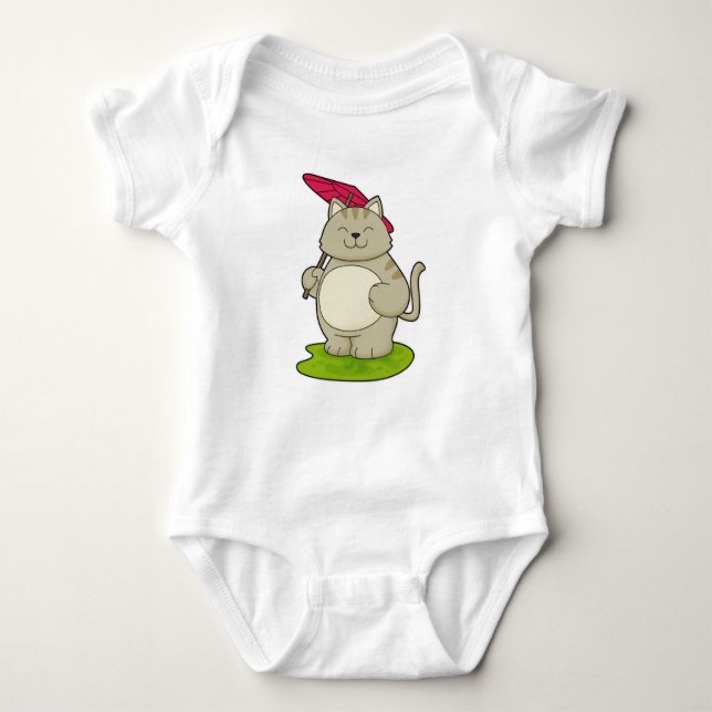 Cat with  Umbrella Baby Bodysuit (Front)