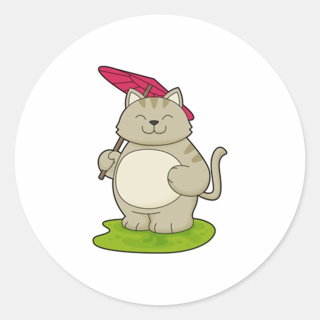 Cat with  Umbrella Classic Round Sticker (Front)