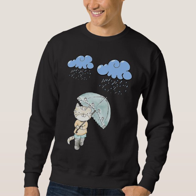 Cat With Umbrella In The Rain Cat Sweatshirt (Front)