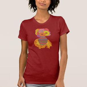 Cat with Vase of Gerbera Daisies Folk Art T-Shirt