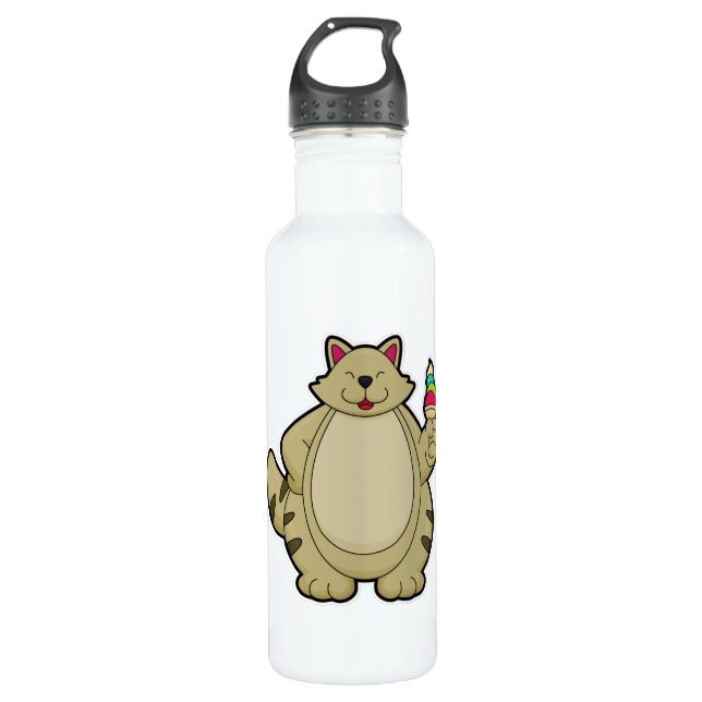 Cat with Waffle ice cream 710 Ml Water Bottle (Front)