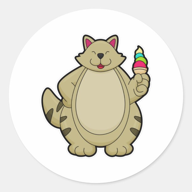 Cat with Waffle ice cream Classic Round Sticker (Front)