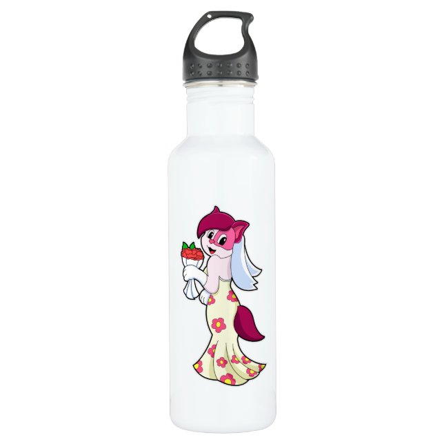 Cat with Wedding dress & Bunch of Flower 710 Ml Water Bottle (Front)