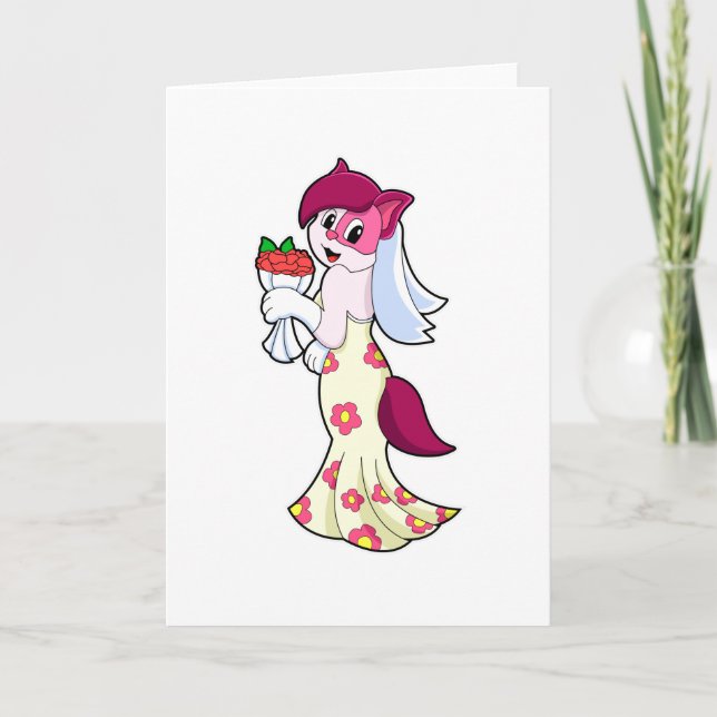 Cat with Wedding dress & Bunch of Flower Card (Front)