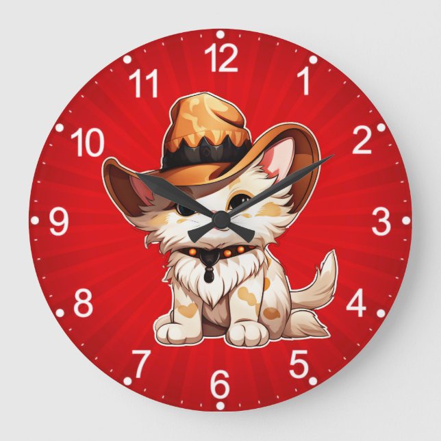 Cat with Western Hat Clipart-85247 Large Clock (Front)