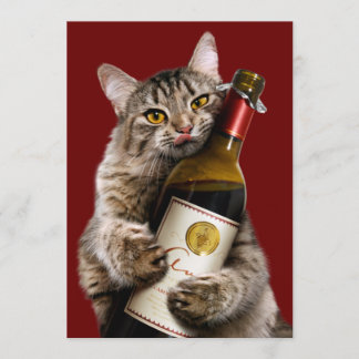 Cat With Wine Bottle Invitation