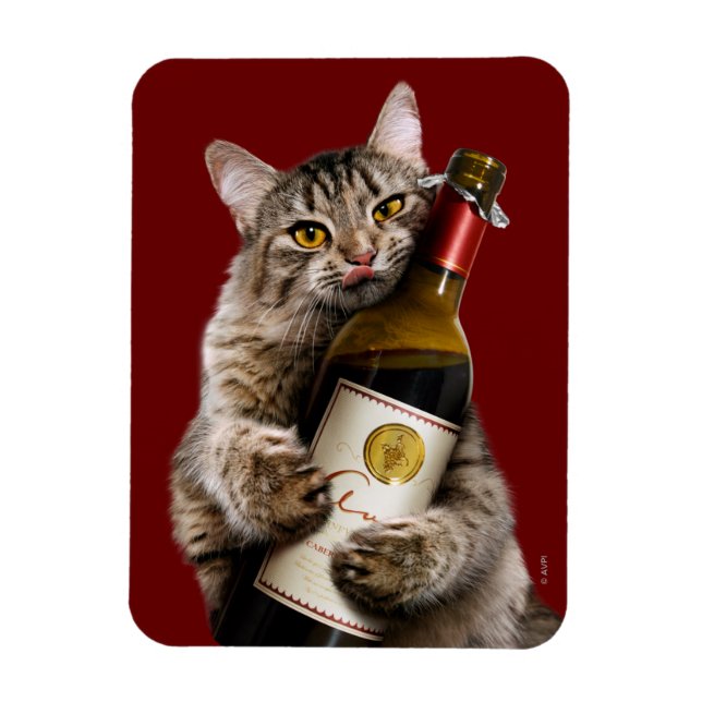 Cat With Wine Bottle Magnet (Vertical)