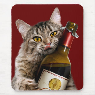 Cat With Wine Bottle Mouse Pad