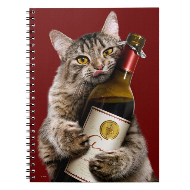 Cat With Wine Bottle Notebook (Front)
