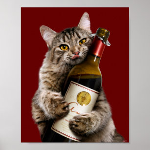 Cat With Wine Bottle Poster