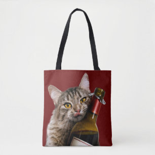 Cat With Wine Bottle Tote Bag